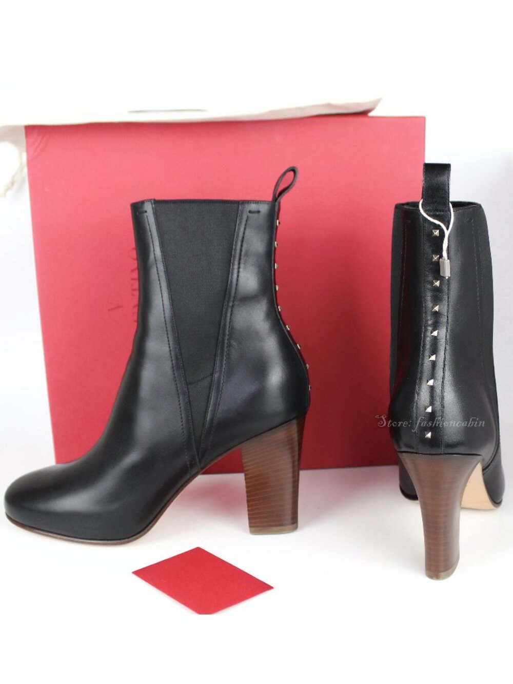 NEW VALENTINO GARAVANI Black Ankle Boots EU 40 US 10 Lovestud Leather Heeled